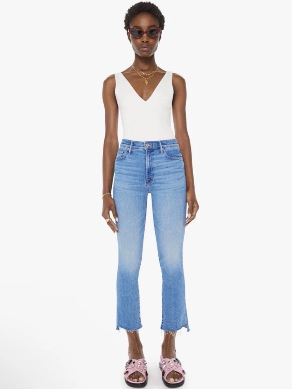 Mother The Insider 28 Crop Step Fray hem Jeans wash Out of the blue women's